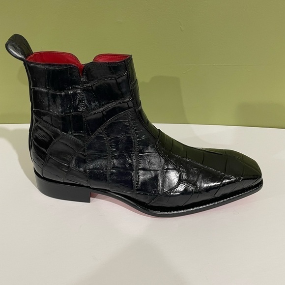 Fennix italy boot black alligator side zipper red bottom sole - Picture 2 of 6